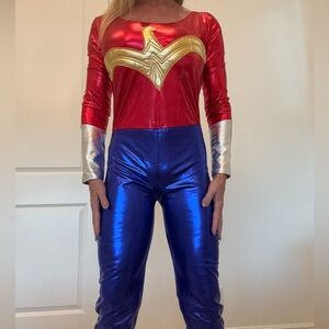 Delicious Red and Blue Metallic Wonder Woman Bodysuit
